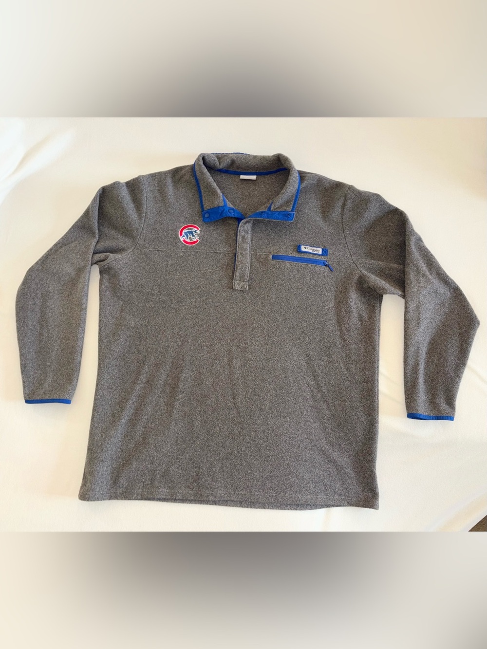 Columbia PFG Chicago Cubs Fleece Pullover XXL Gray Blue 1/2 Snap